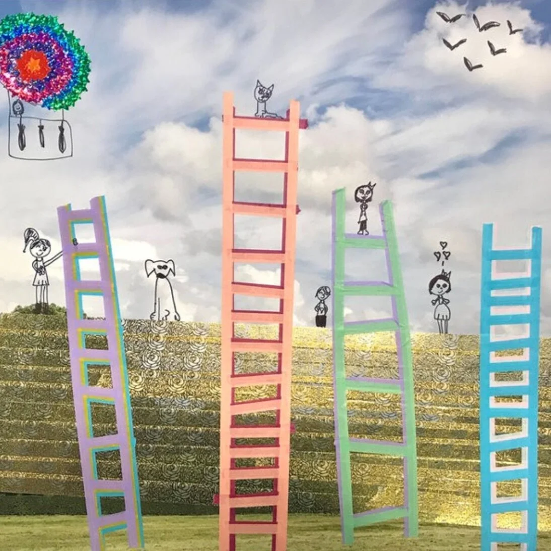 We Will Build Ladders Series / Michelle Westmark-Wingard in Collaboration with Her Daughters / 2016-18 / Digital C-print, washi tape, stickers, permanent marker
