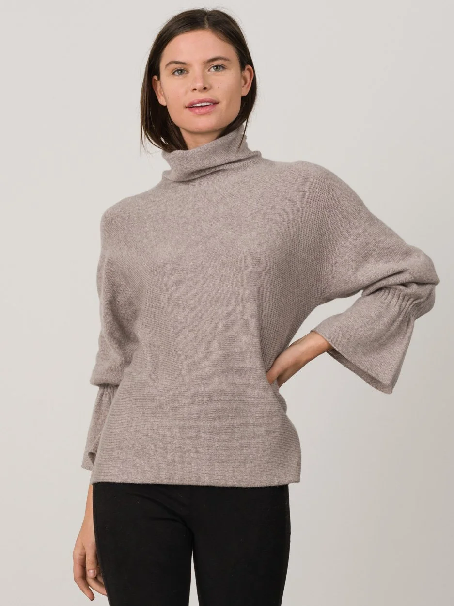 Smocked Cuff Funnel Sweater $385