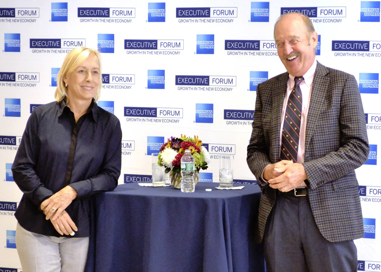 Martina Navratilova and Stan Smith International Tennis Hall of Famers, US Open and Wimbledon Title Holders at The Executive Forum for American Express.