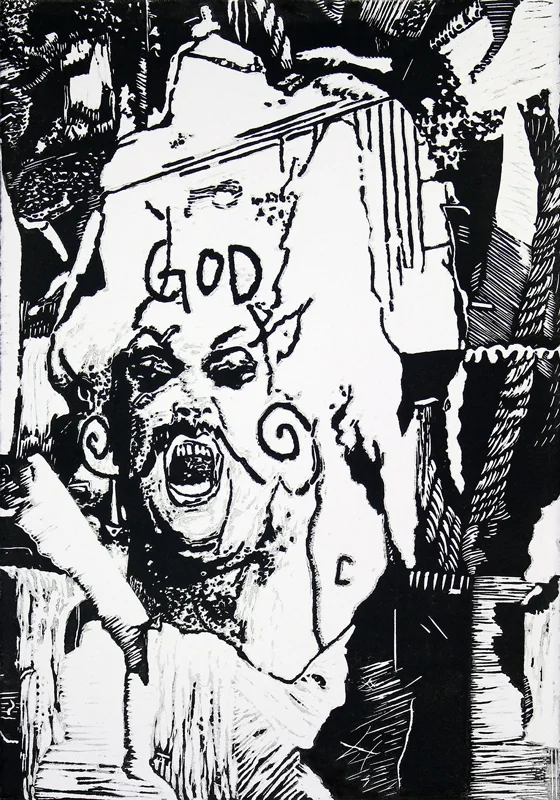 God Bleed Relief on Linoleum 10 1/4 x 7 1/2" 2017