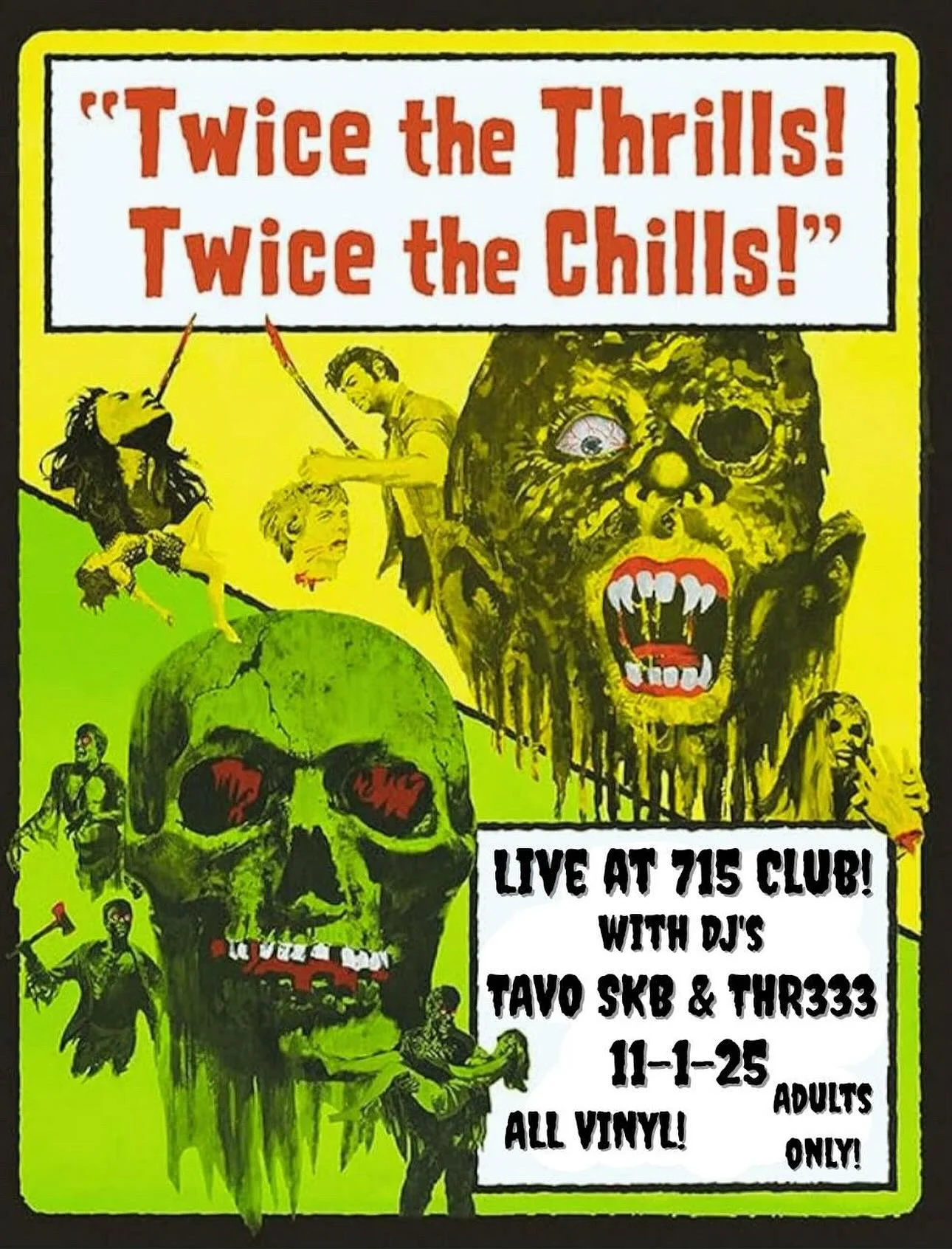 Vinyl all night at the club of the living dead&hellip;
Slip or slash into 715 club with your best costume tonight!

If you bring a Photo Booth from tonight to the bar, you&rsquo;ll be entered for a Hundred dollar gift certificate to the bar &hellip; 