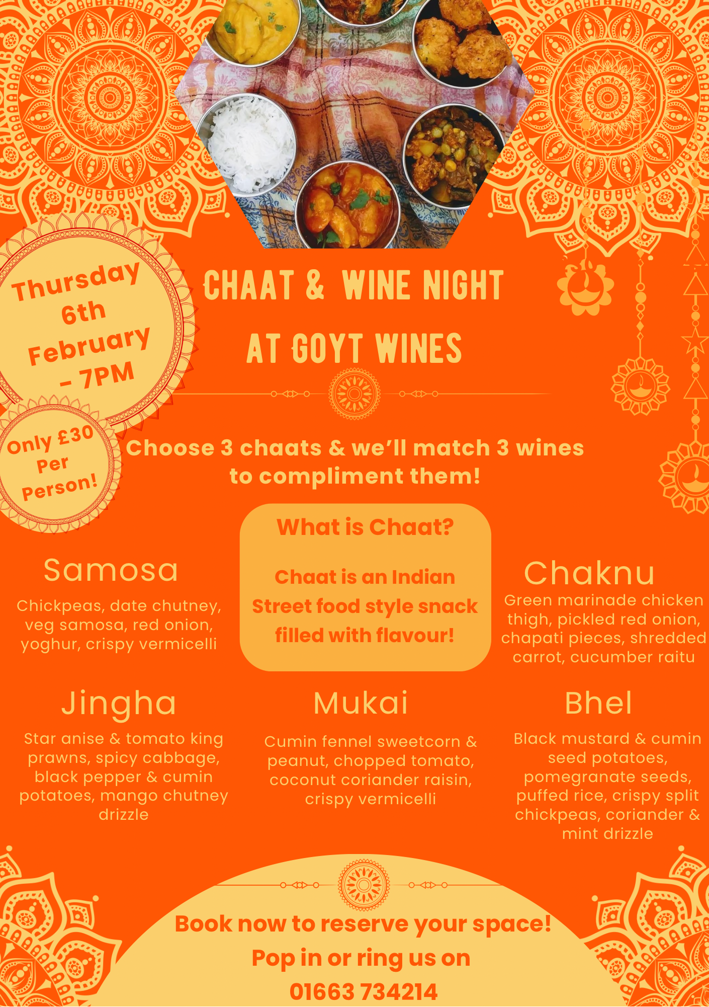 CHAAT and WINE NIGHT - £30