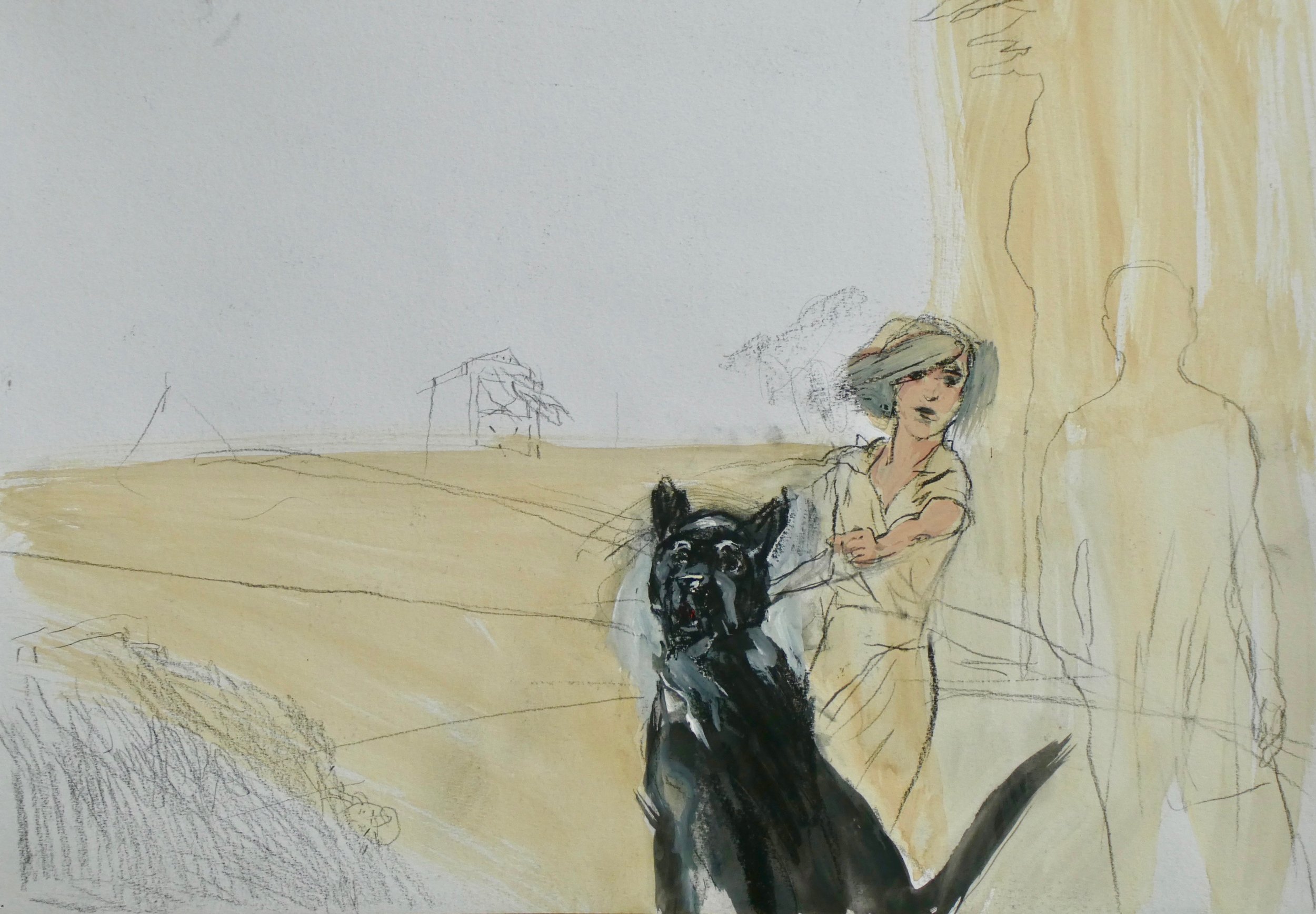 La femme au chien noir - 60x42 cm - prix sur demande