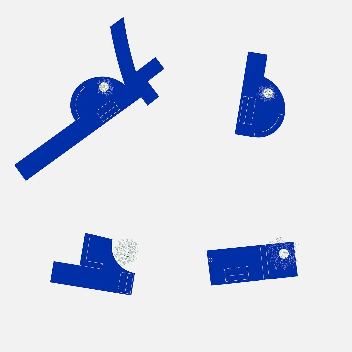 Cergy 56. 4 micro-espaces associent un bloc de bo&icirc;tes-aux-lettres, un arbre et un banc. Ils entretiennent volontiers une forme d&rsquo;ambigu&iuml;t&eacute; entre un espace public et un espace commun de la r&eacute;sidence. Ils souhaitent parti