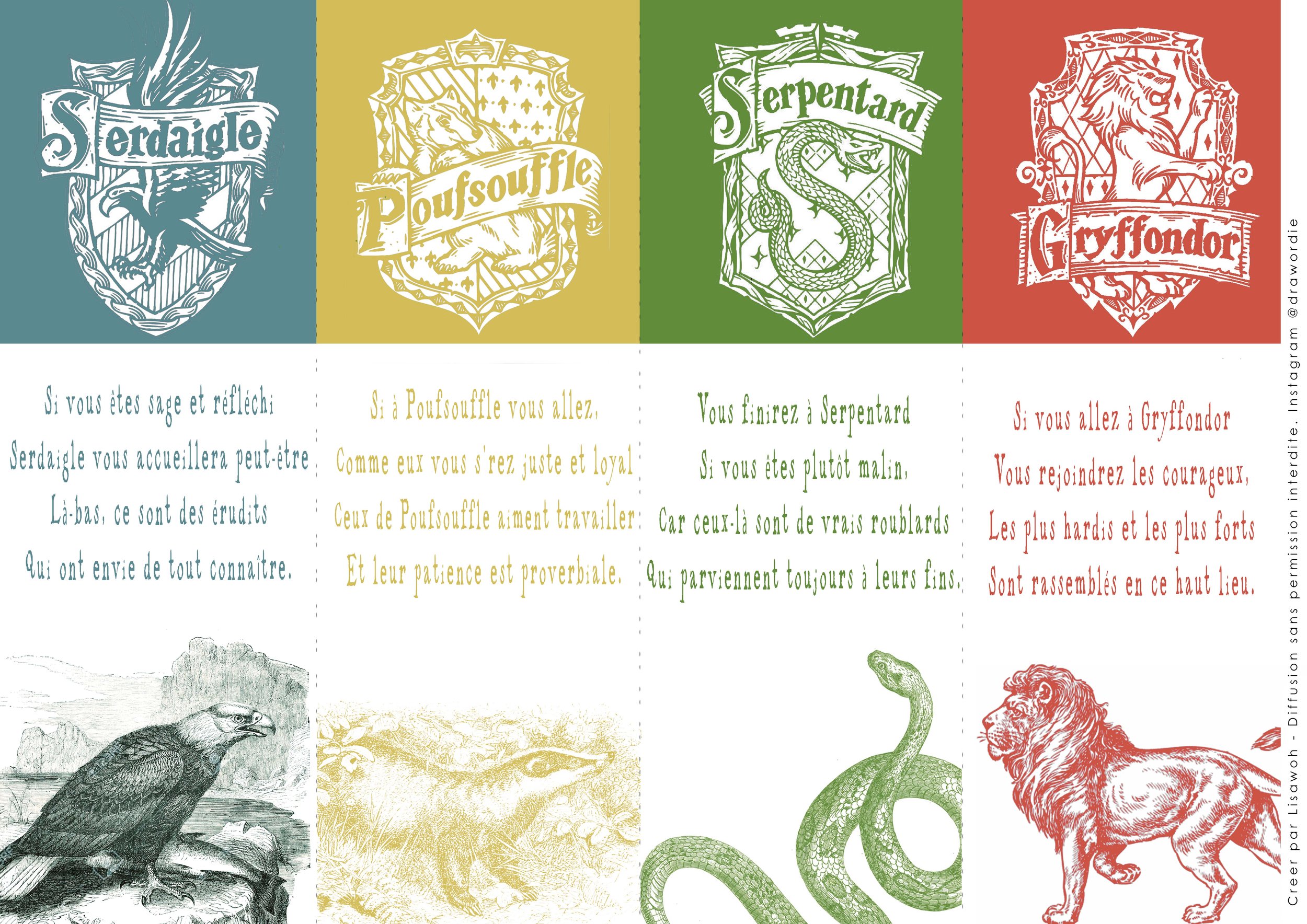 Marque-pages Poudlard - Gryffondor Poufsouffle Serdaigle Serpentard