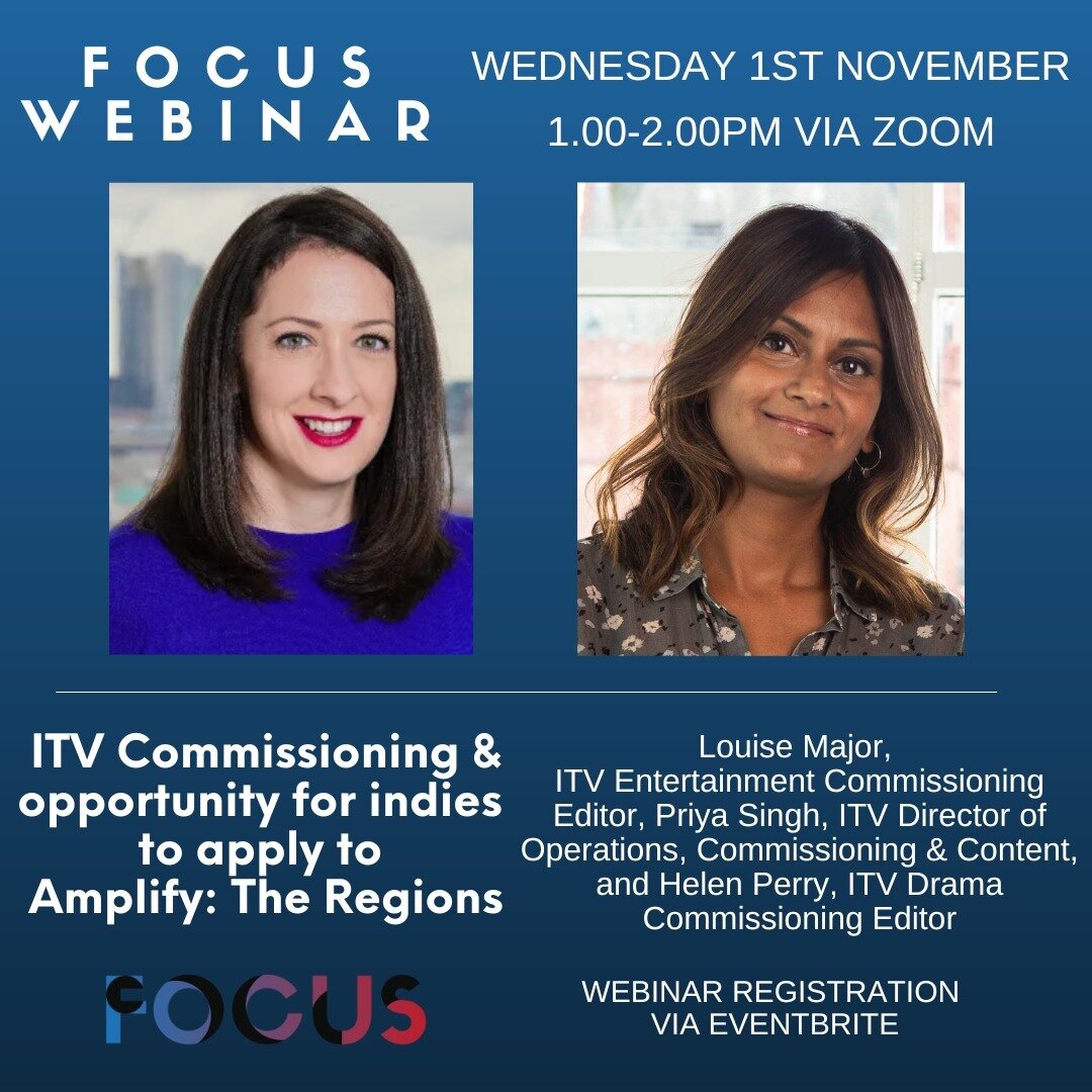 📢 FOCUS On: WEBINAR - 
@itv Commissioning &amp; opportunity for indies to apply to Amplify: The Regions

🗓️ Wed 1 Nov, 1.00-2.00pm via Zoom

📺 Join our session with ITV Commissioners to discuss ITV&rsquo;s channel commissioning &amp; its Amplify: 