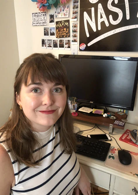 The author telecommuting to YUI+Co. from her desk in Philadelphia.