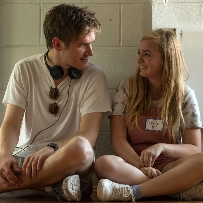 Bo Burnham (Left) and Elsie Fisher (Right) on the set of Eighth Grade (Linda Kallerus)