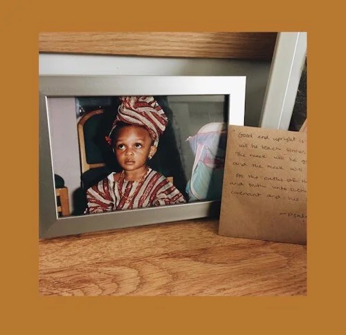 Toyin Akinwande on her birthday, wearing a Nigerian native outfit