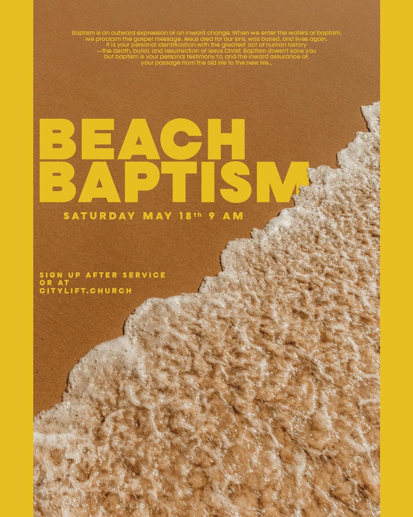 Beach Baptism is happening this Saturday! To sign up head on over to our website www.citylift.church/baptism