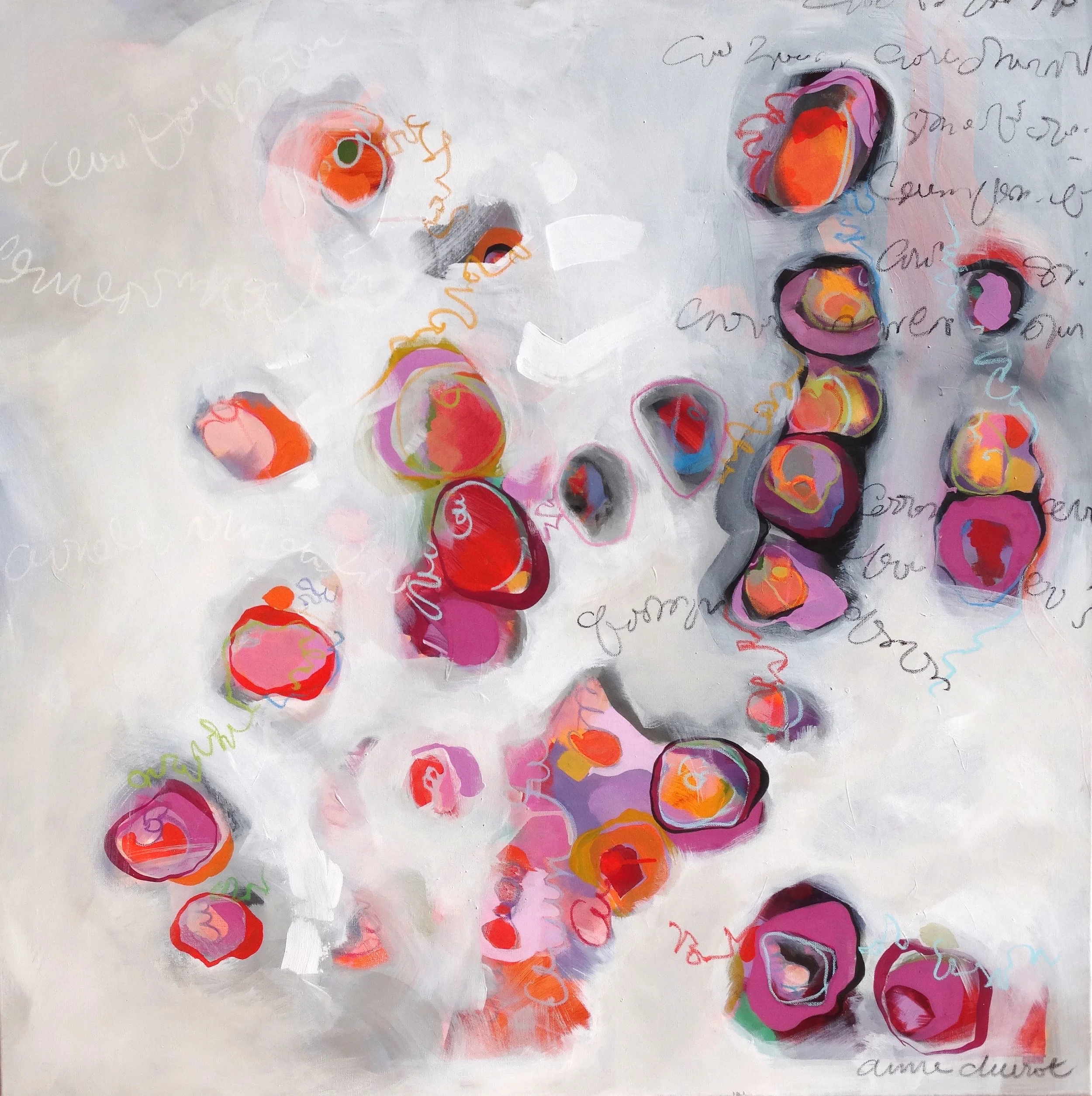 Hugs & Kisses Mixed Media on Canvas - 40 x 40 inches Copyright © Anne Ducrot Contact Anne about this Artwork
