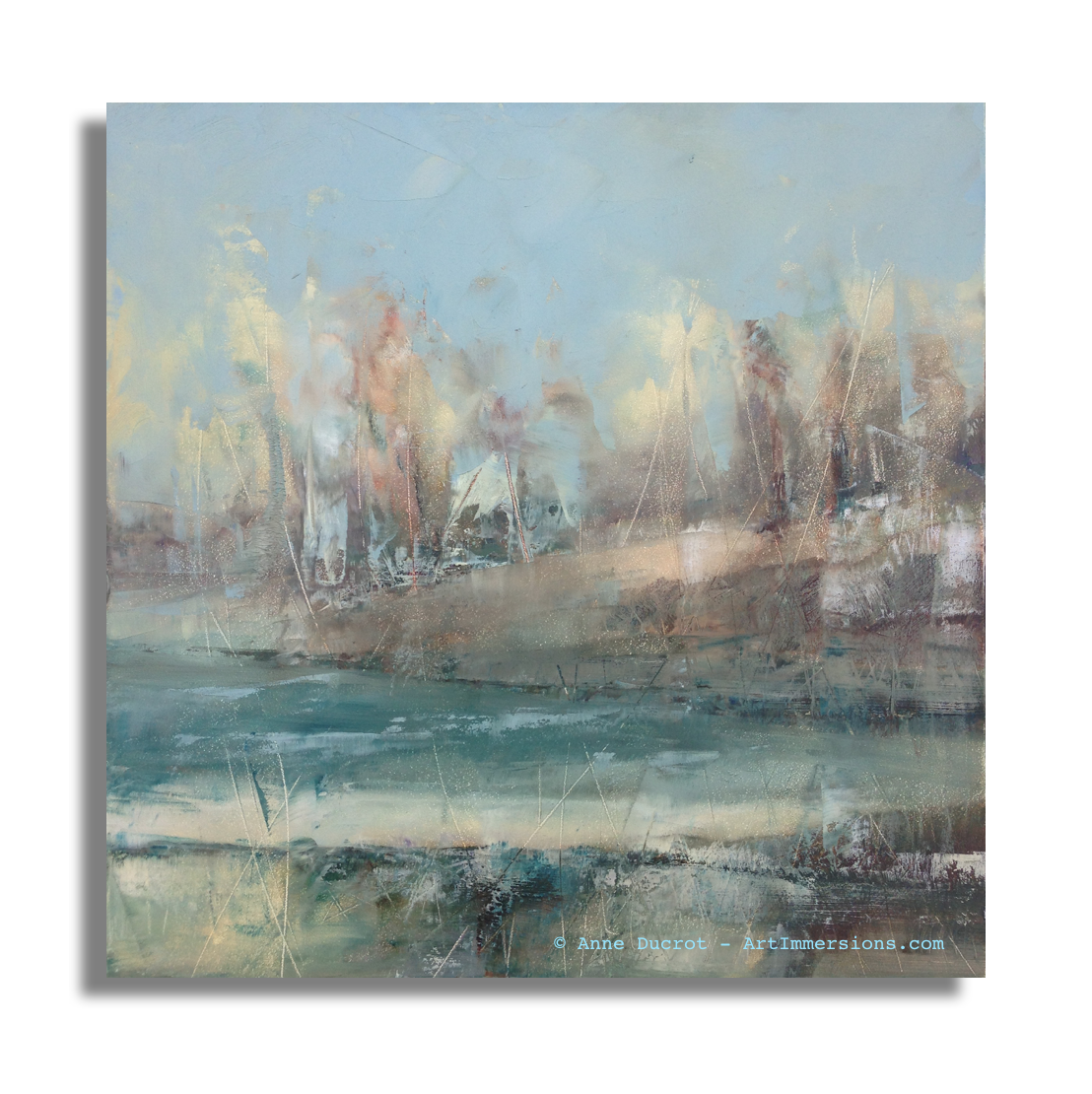 Way Back When Water & Land Were Still Honored as Sacred Inspired by the Native American Country in Lake County Oils on Board - 10 x 10 inches Copyright © Anne Ducrot Contact Anne about this Artwork