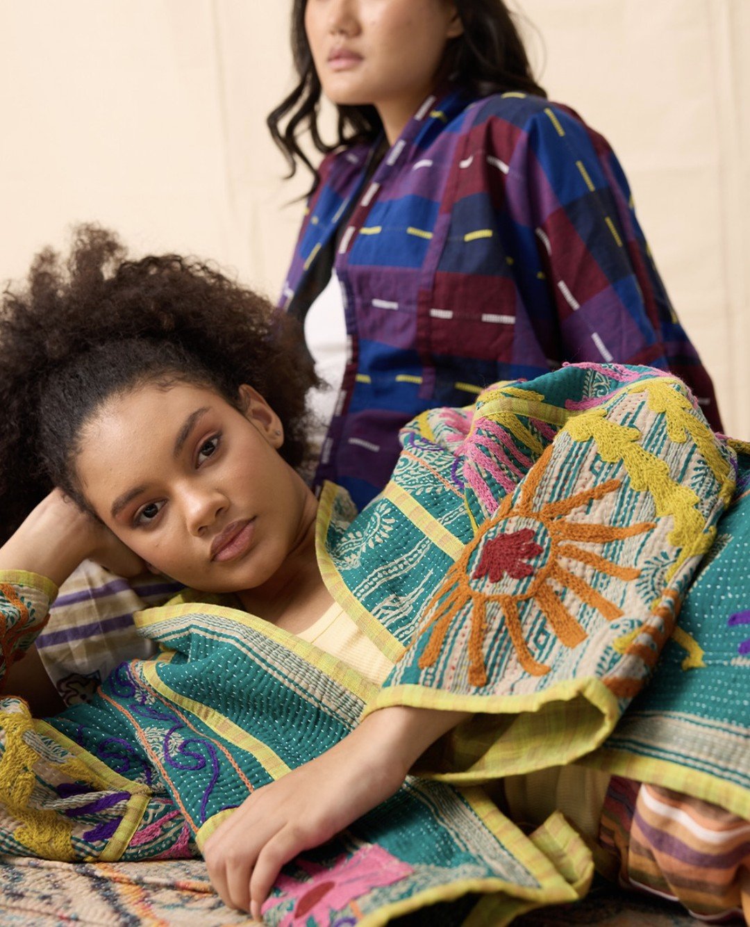 @rujutashethny recently released one-of-a-kind jackets, 'no two are alike' jackets made from repurposed vintage Kantha quilts. A beautiful, artistic collection that speaks to Rujuta's mission at large, and her dedication to creating collections that 