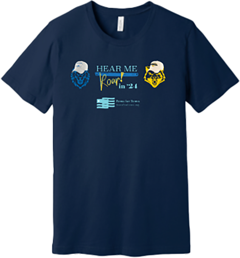 Hear Me Roar in '24 navy tee (Homage to the Lions and Wolverines)