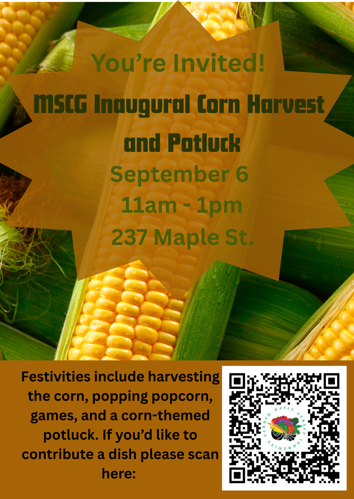 Corn Harvest + Potluck on 9/6