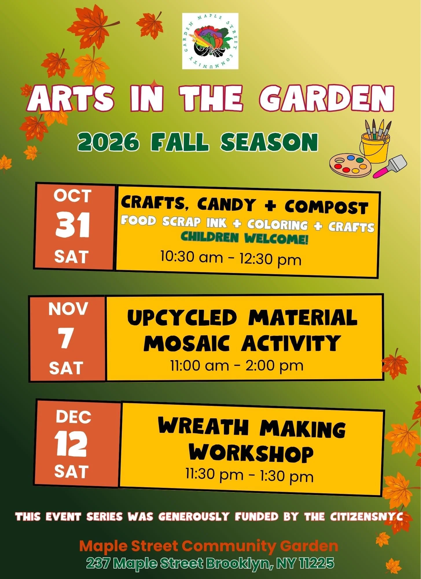 Arts in the Garden Fall Series 2026