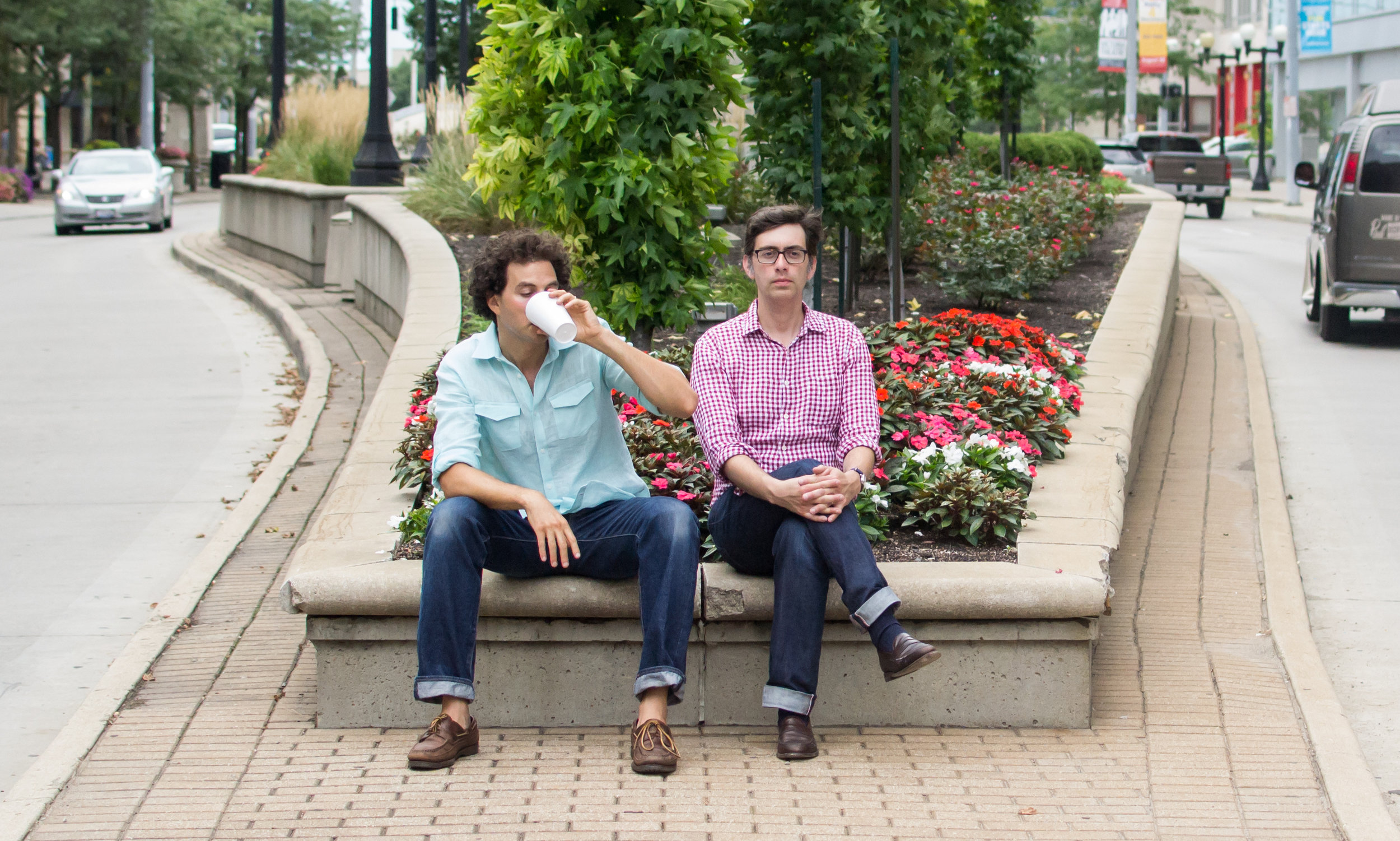 Joel Drinking Coffee with Stephen Downtown.jpg