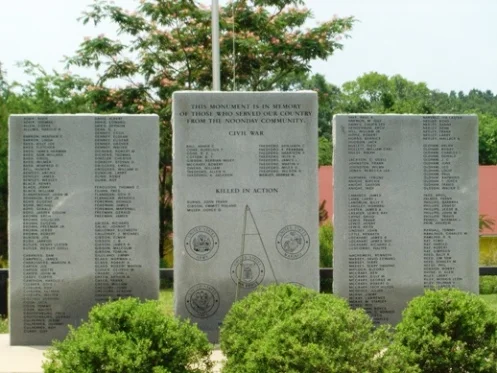 Noonday has a war memorial to commemorate Noonday residents who served their country. Every other Veterans' Day, names are added to the Memorial Monument. Services are planned for Memorial Day and Veteran's Day. The three large stone granites are backed by an American Flag.