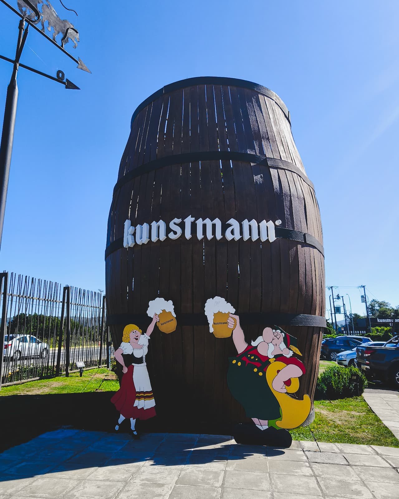 Decorative giant beer barrel at Cervecería Kunstmann near Valdivia, Chile.