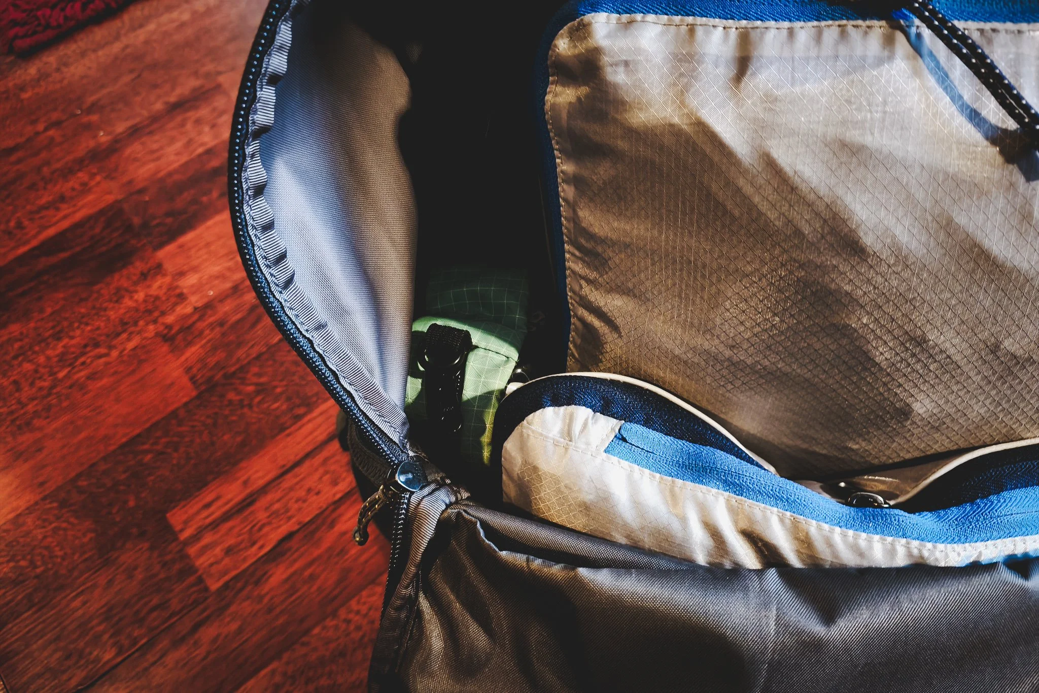 Toiletry pouch goes bottom left