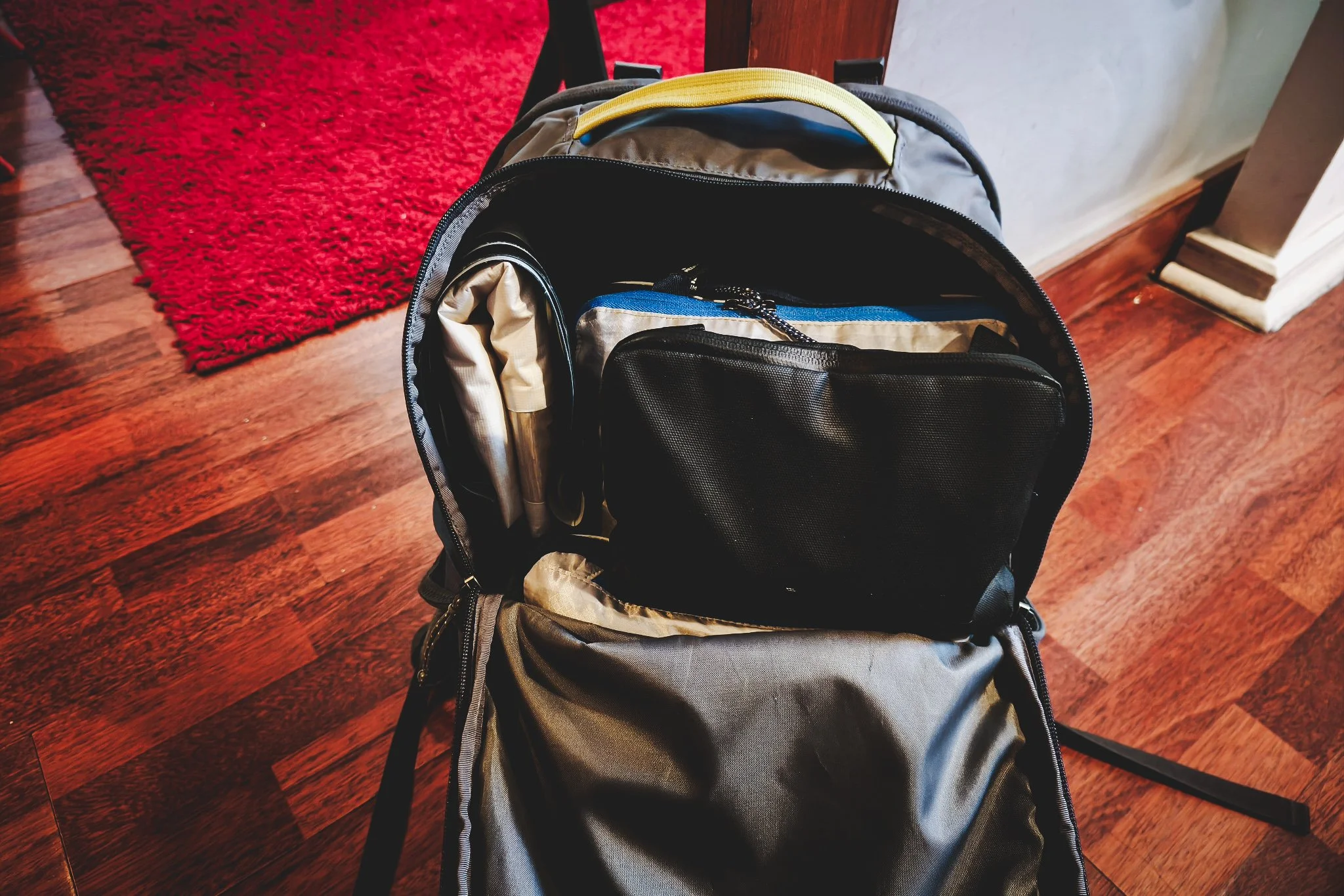 Tech pouch goes top right