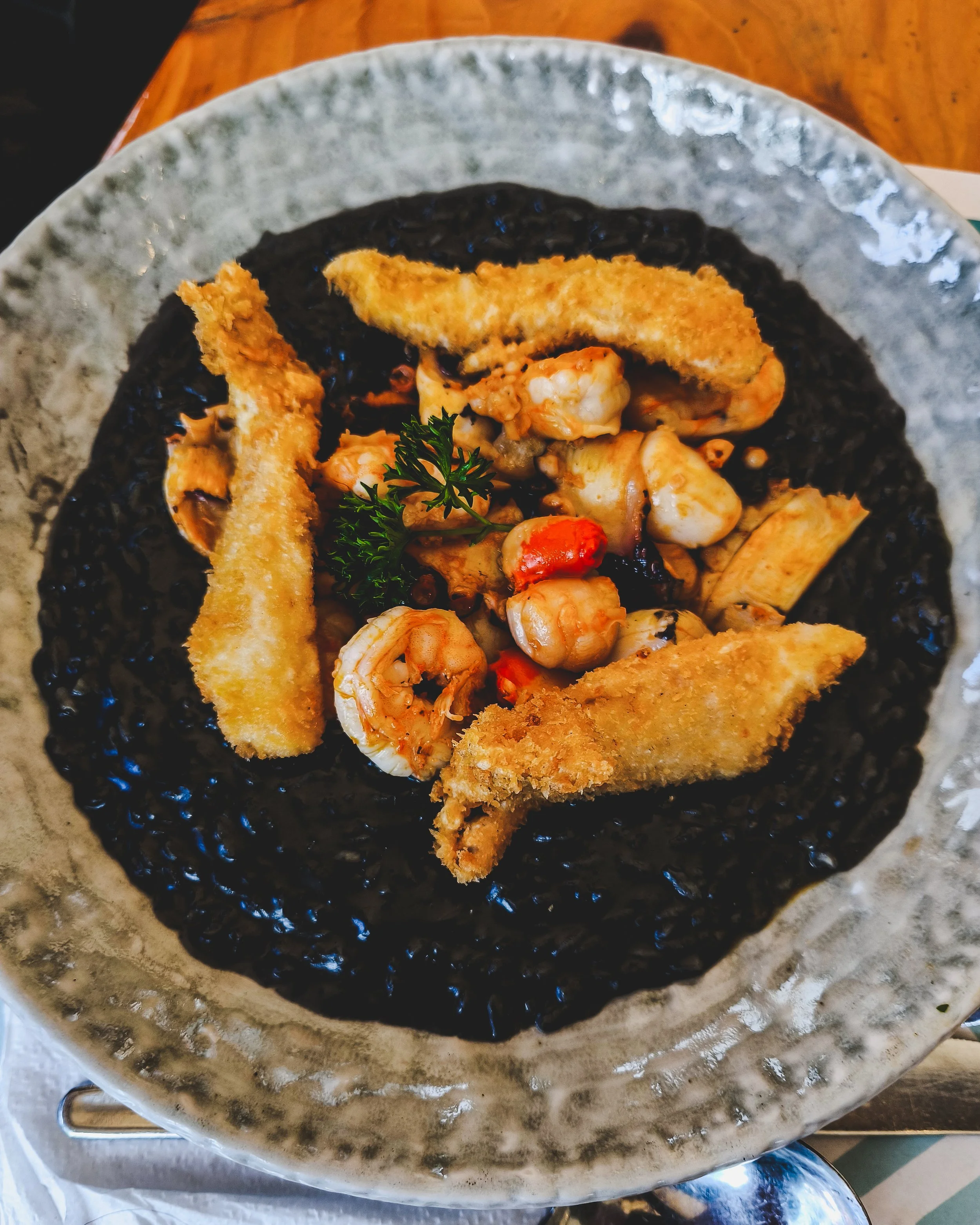 Squid ink risotto at Punto Azul.