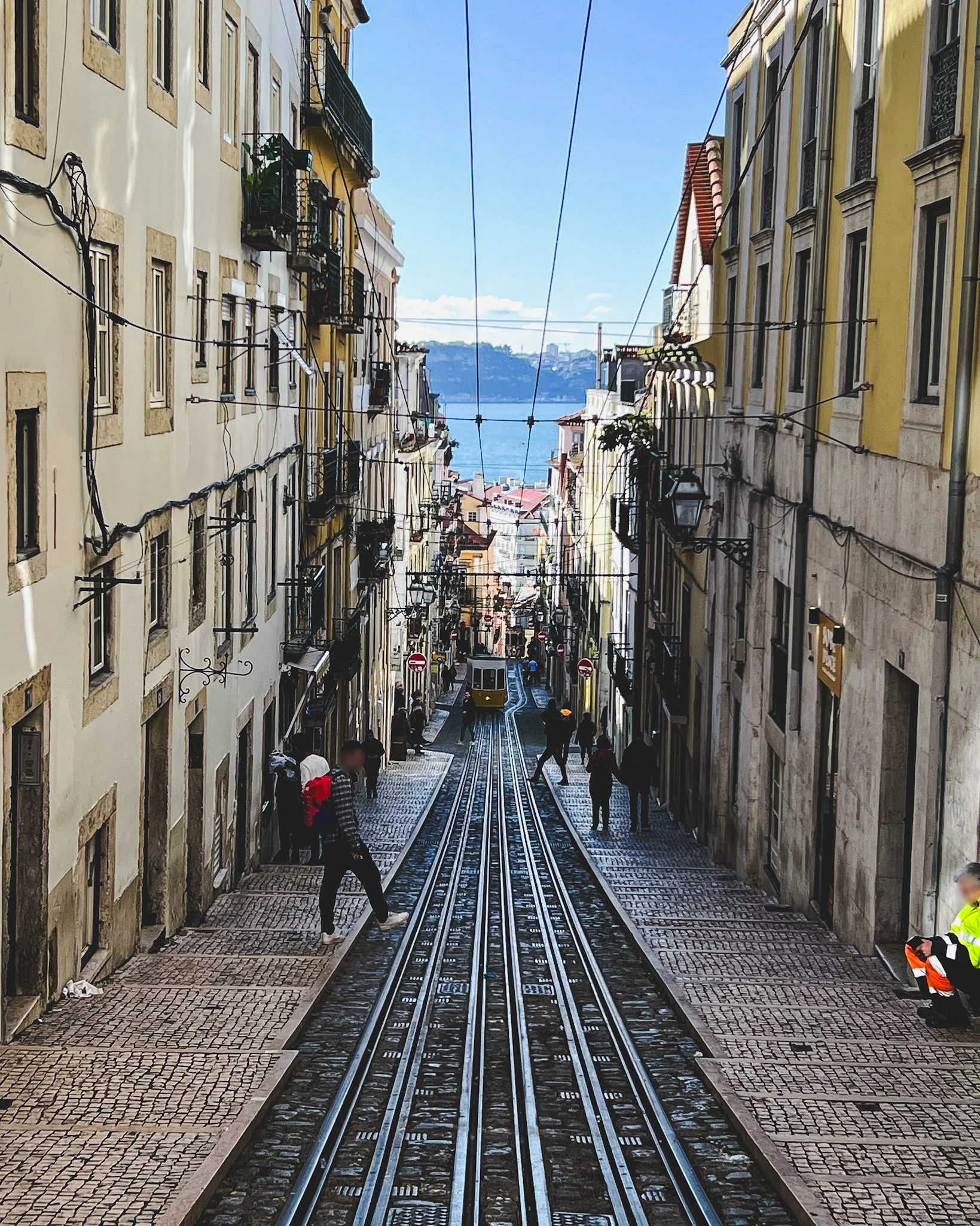 Hilly street in Lisbon, Portugal.