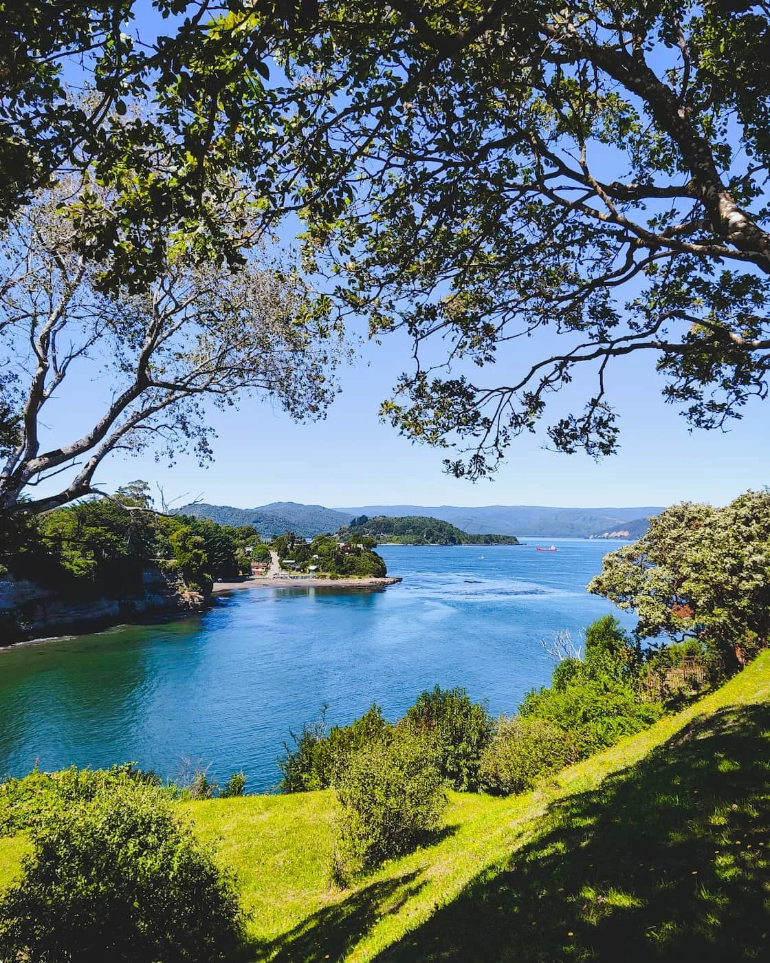 View of Valdivia’s bay from a viewpoint inside Castillo de Niebla.