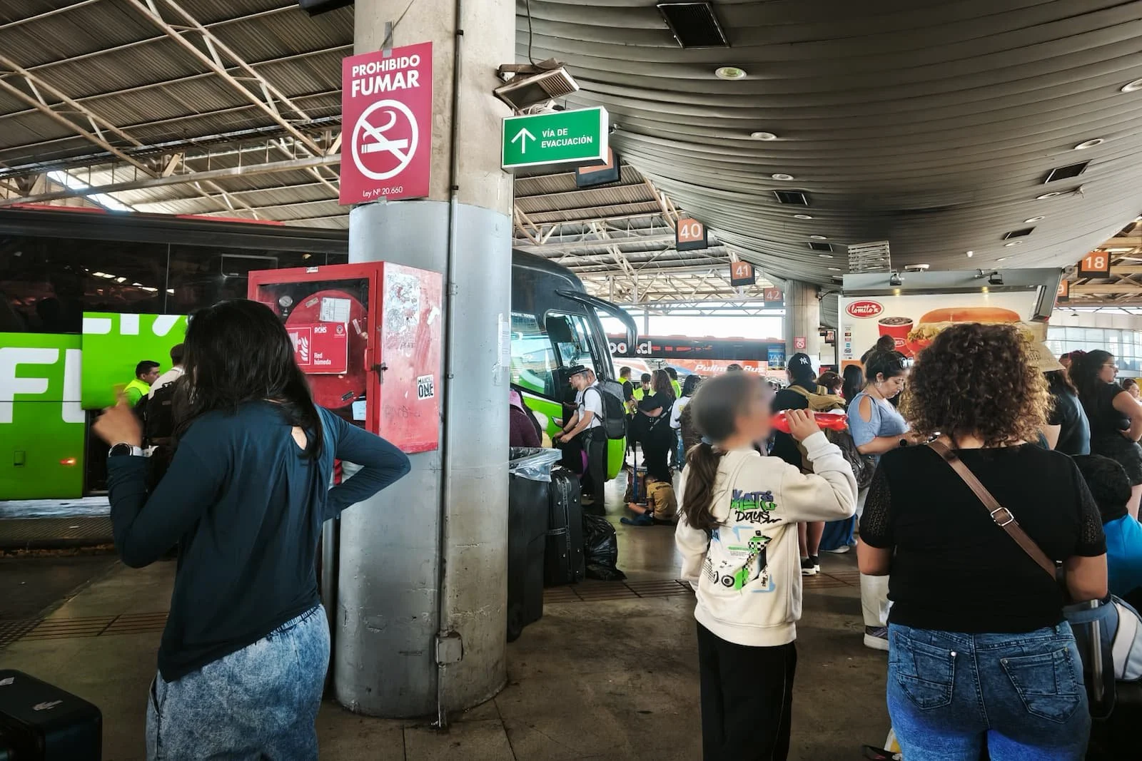 Bus terminal at Estación Central in Santiago Chile with passengers waiting