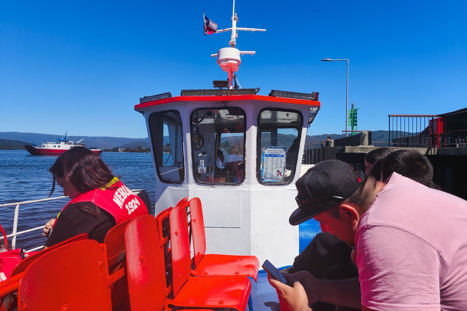 Passenger ferry crossing between Niebla and Corral near Valdivia Chile