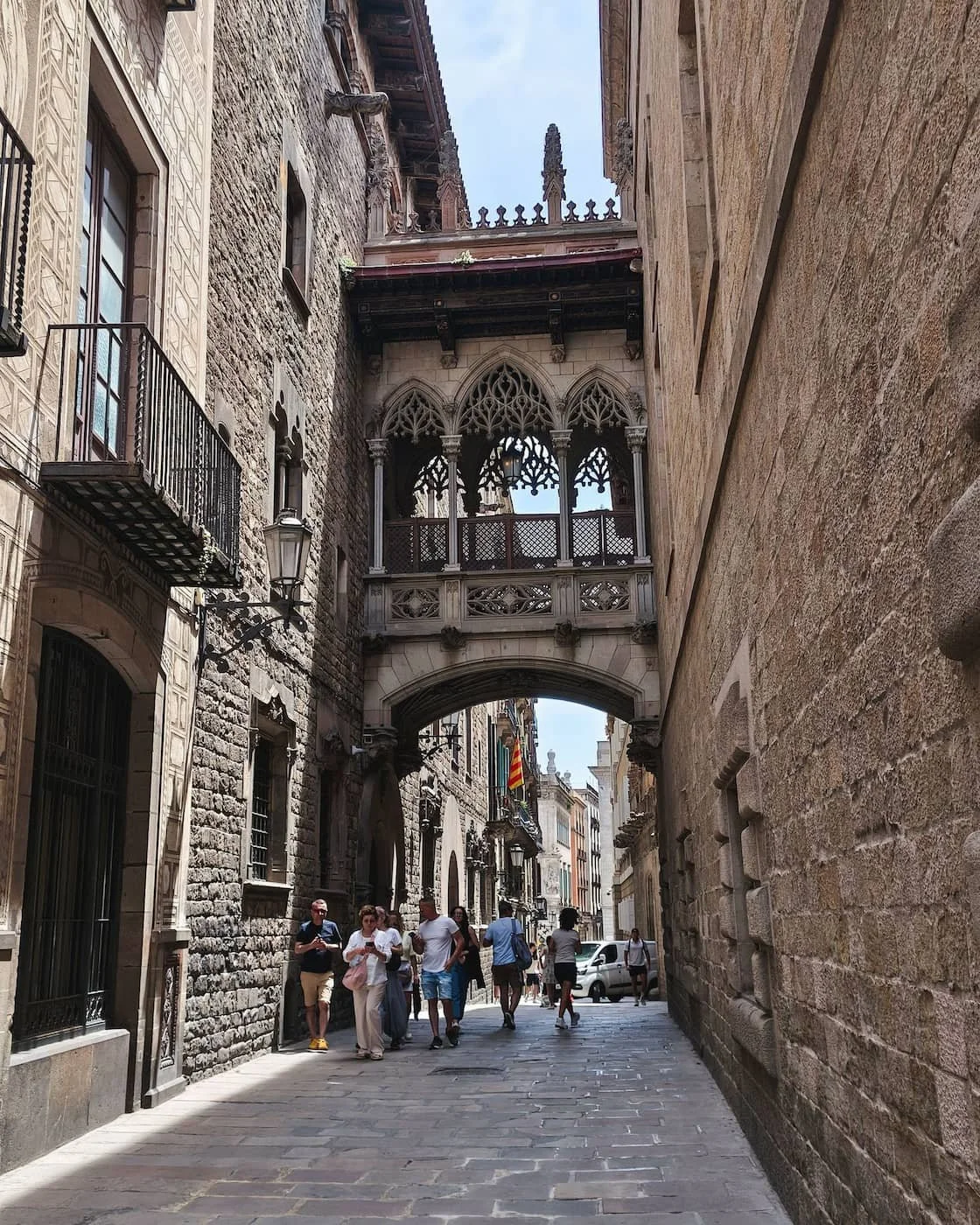 Bishop’s Bridge spanning a narrow street in Barcelona’s Gothic Quarter