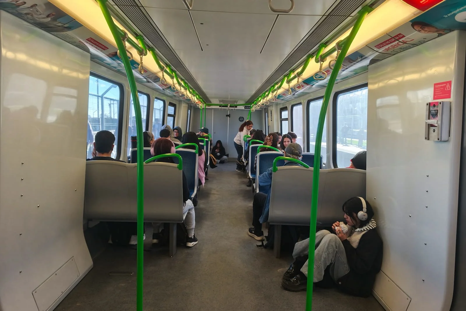 Interior of the EFE local transit train in Valparaíso.