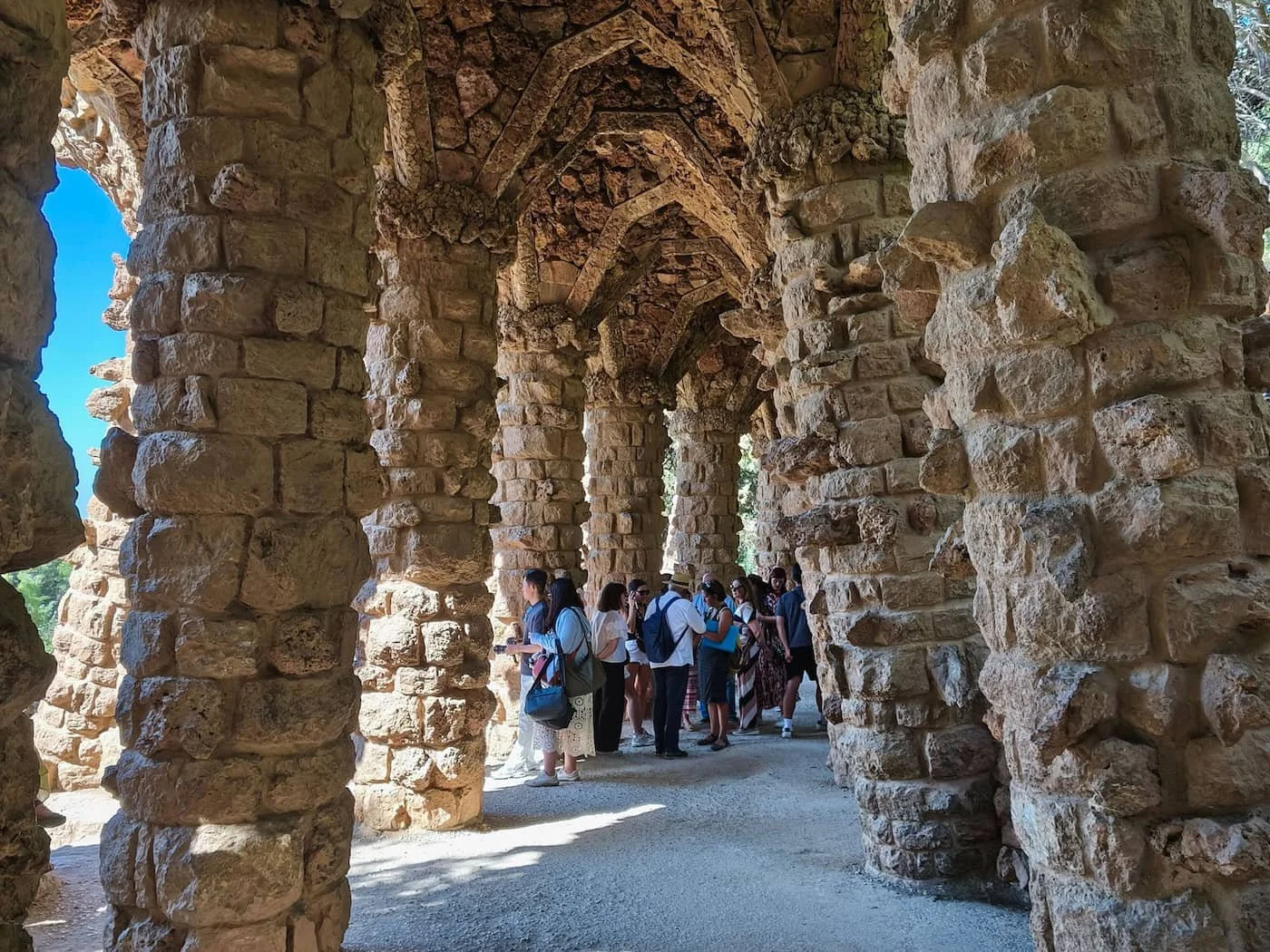 Curving stone columns of the Laundry Room Portico at Park Güell