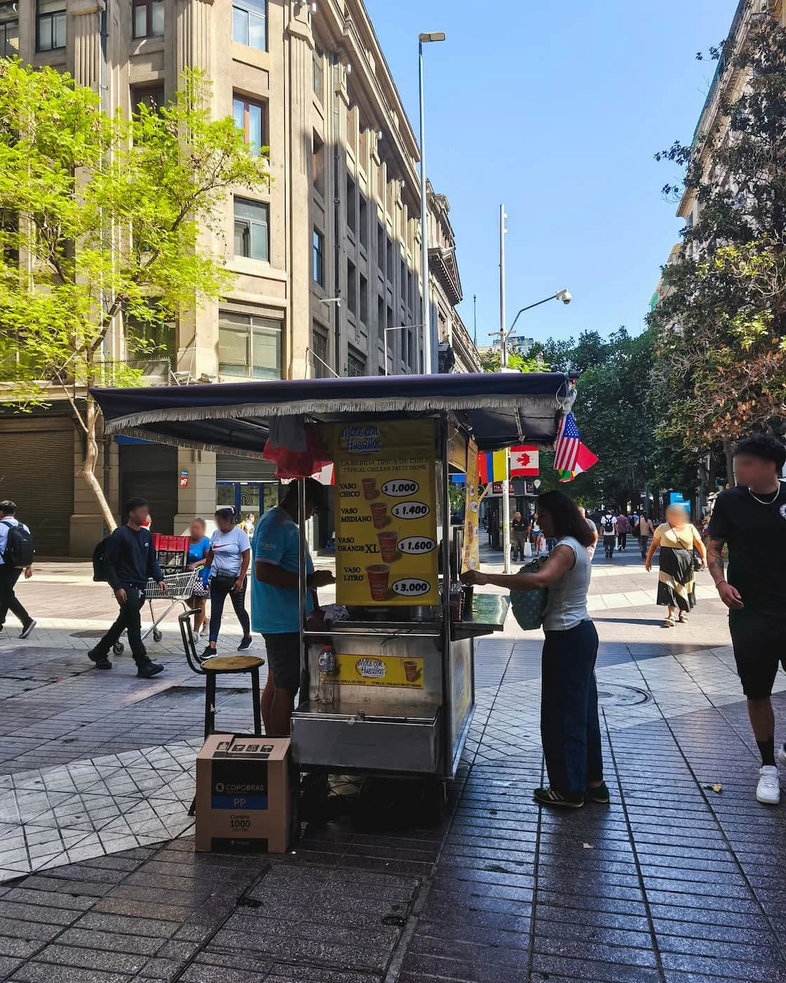 Street stand on Paseo Ahumada selling mote con huesillo.