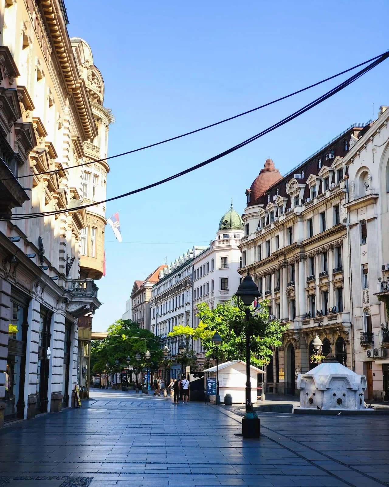 Knez Mihailova pedestrian street in central Belgrade early in the morning