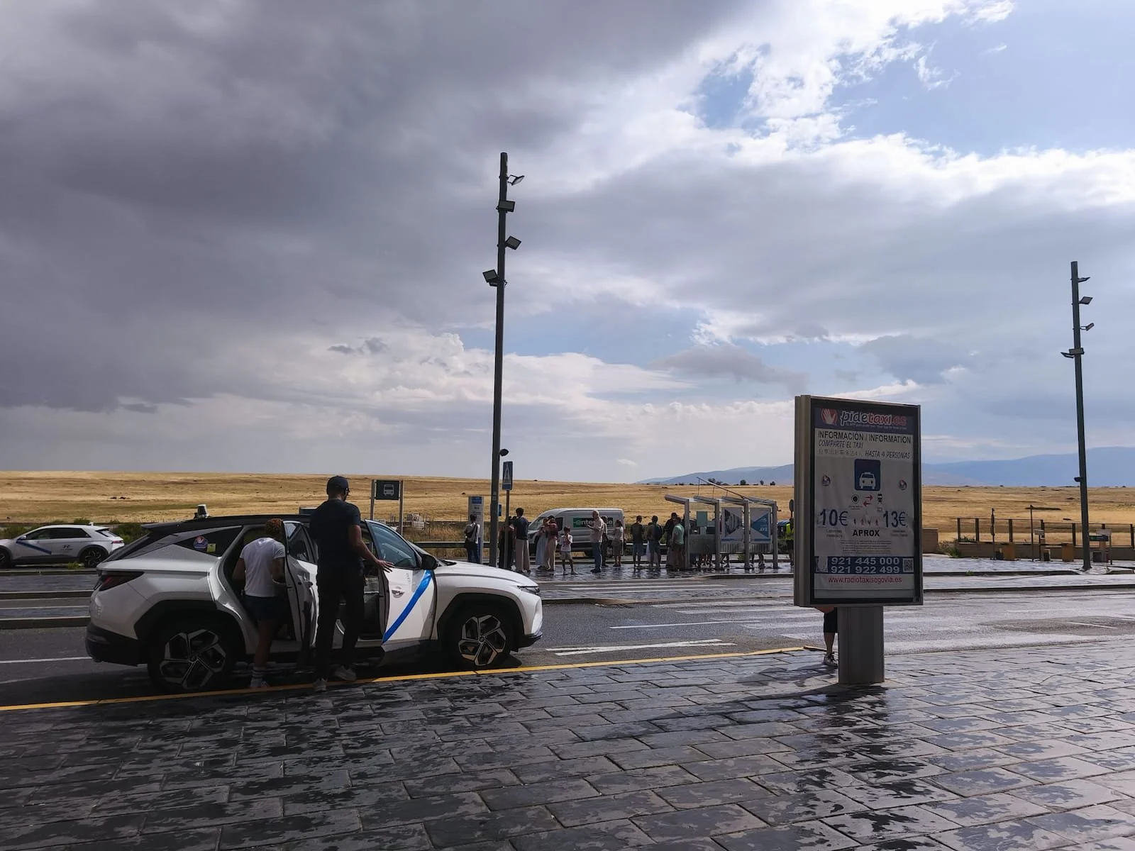 Taxi and bus area outside Segovia Guiomar station for getting into Segovia Old Town