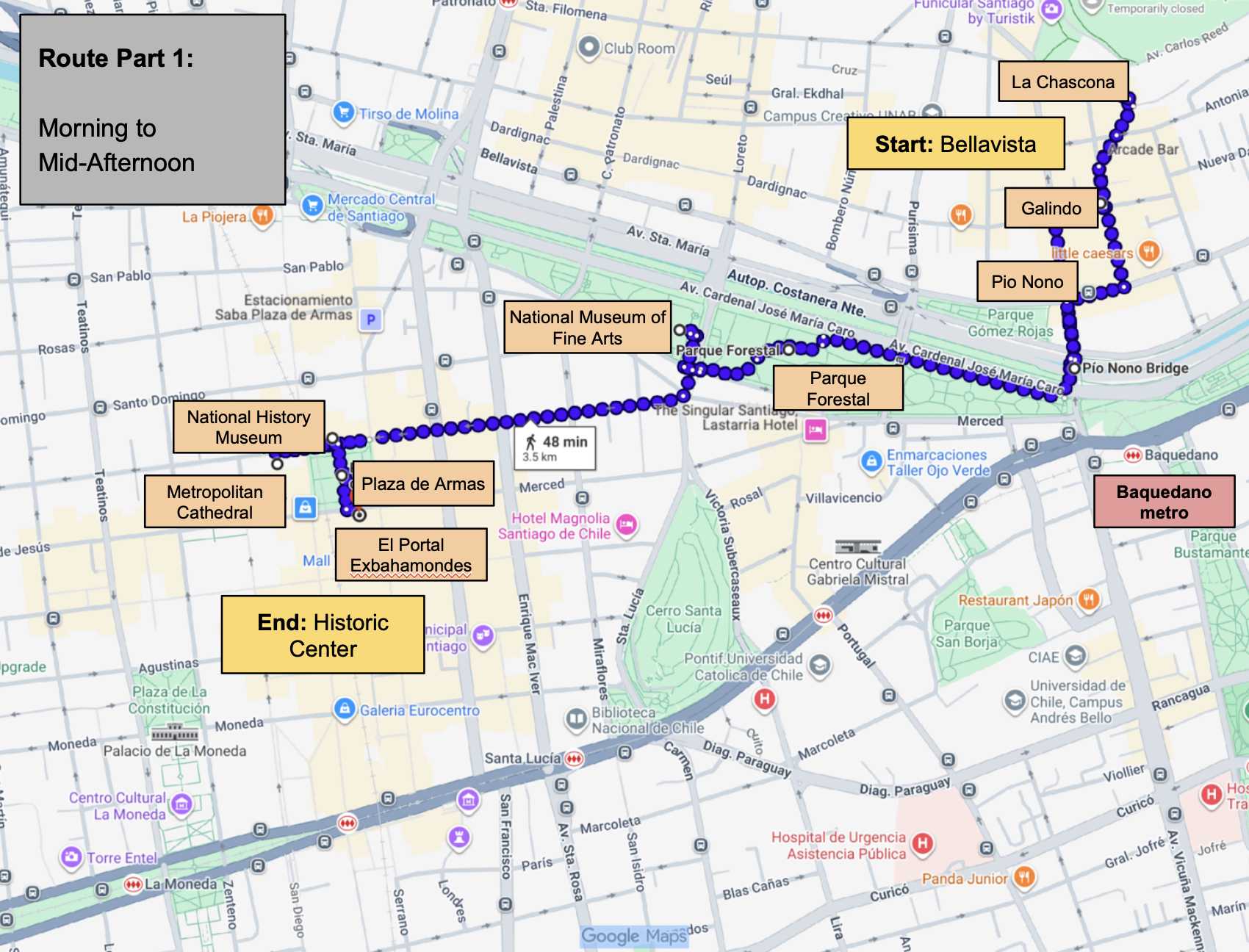 Map of part one of route.