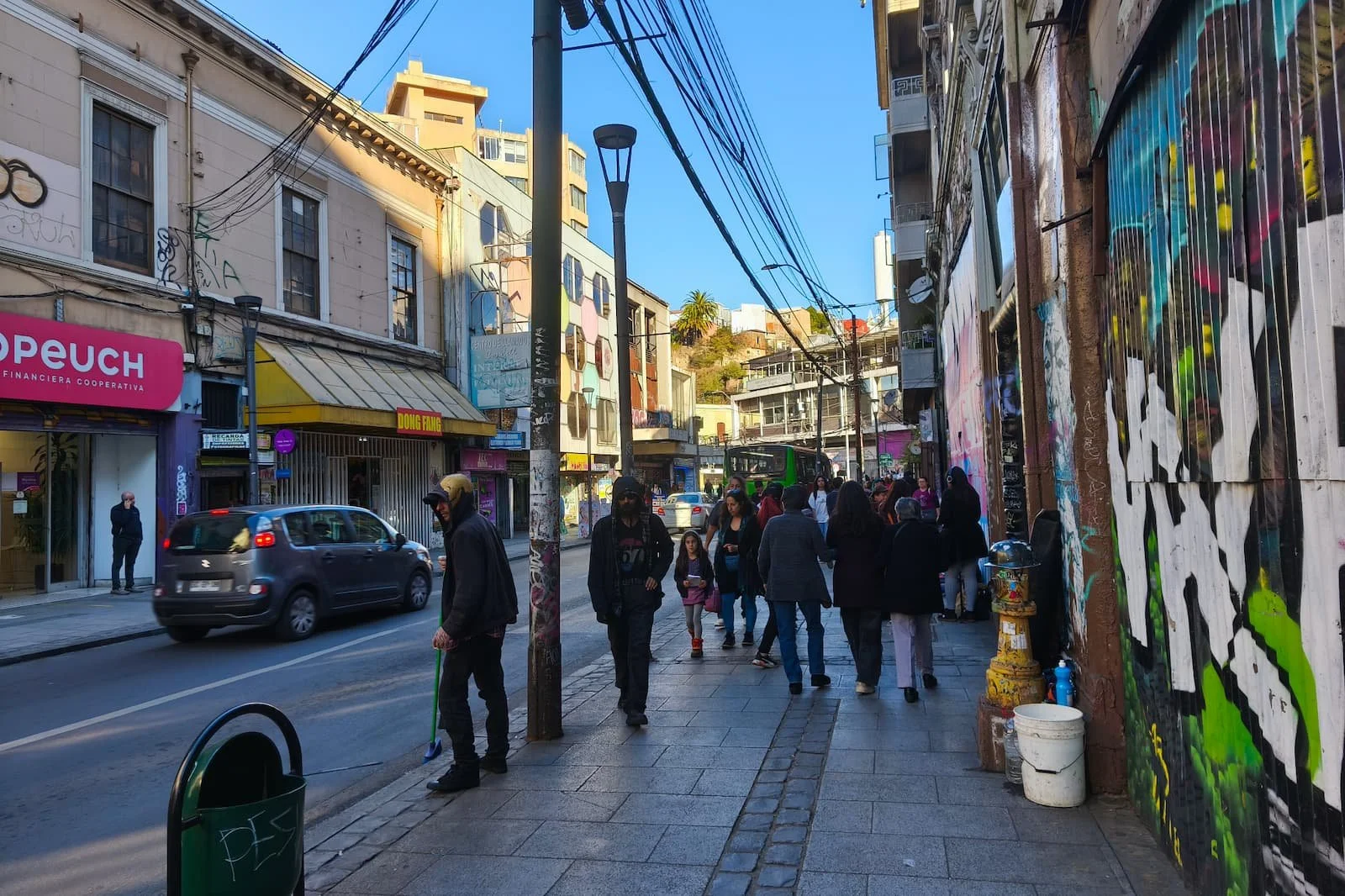 Urban street scene outside the main tourist areas in Valparaíso.
