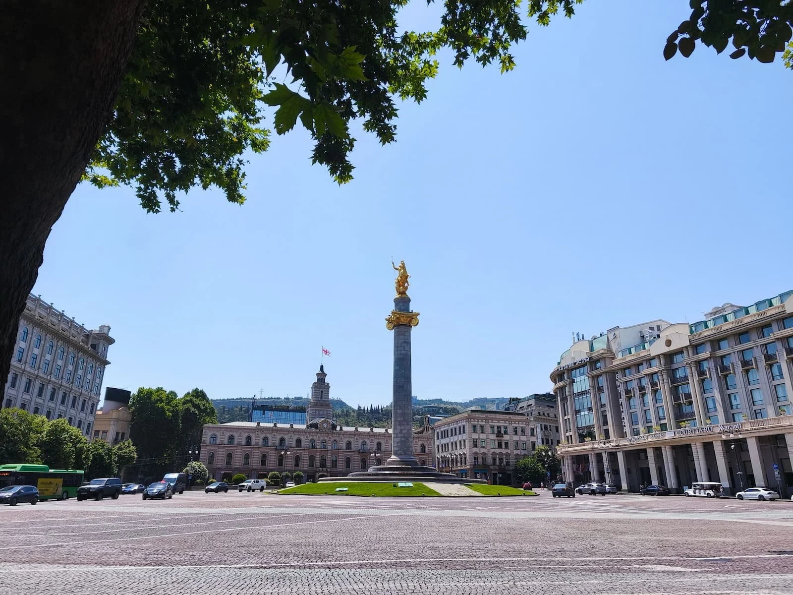 Freedom Square in central Tbilisi with the St. George Monument rising in the middle