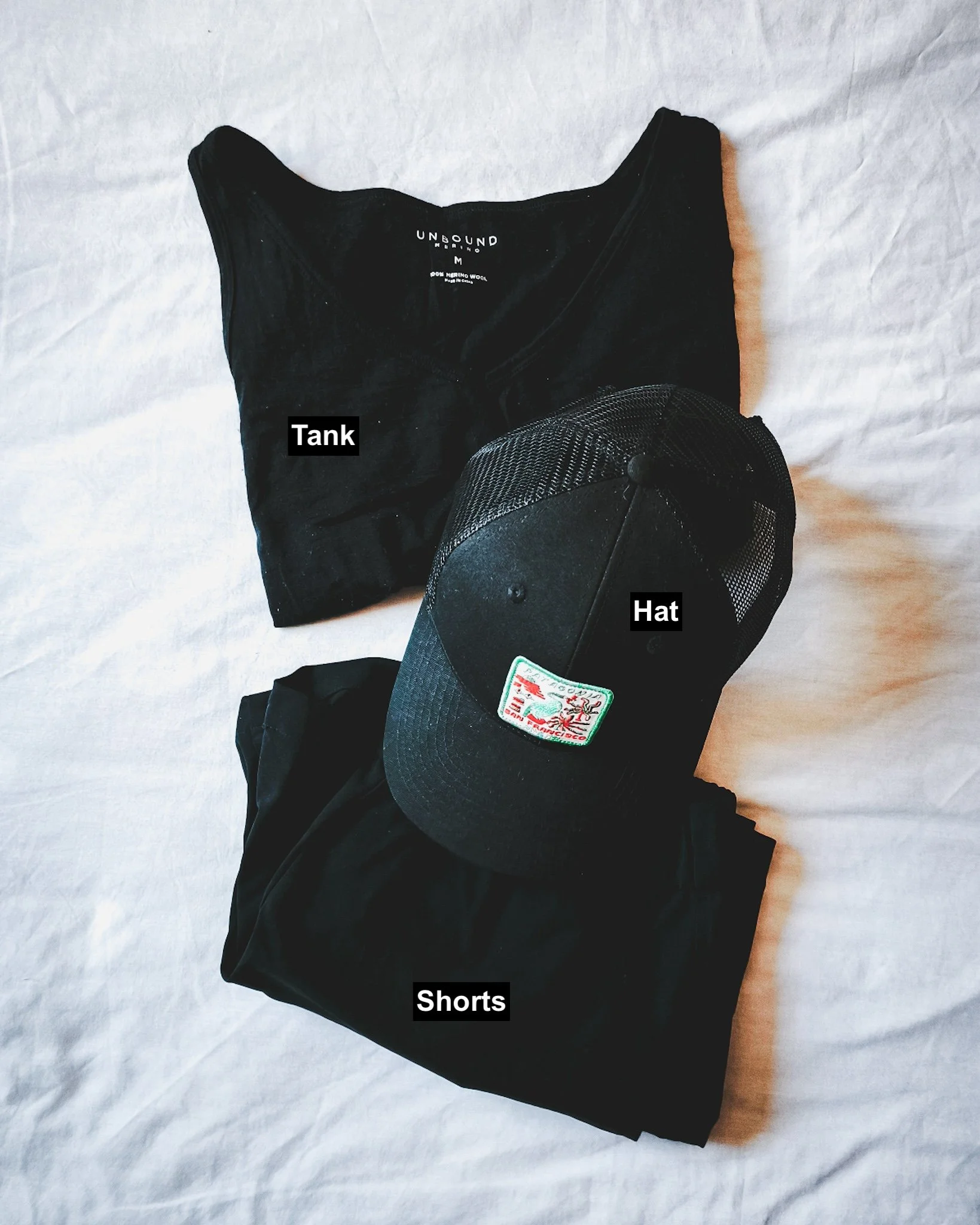 Flat lay of core summer outfit.