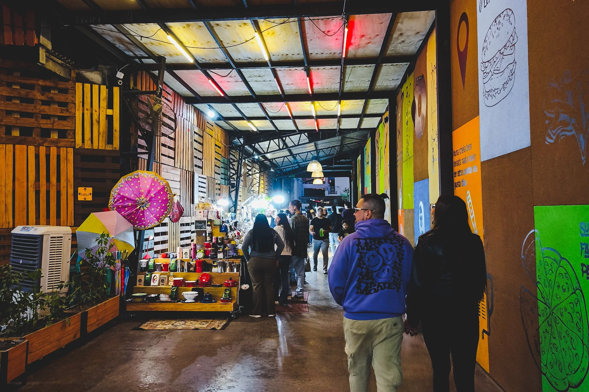 Interior of a crafts market in Barrio Italia, Santiago, Chile.