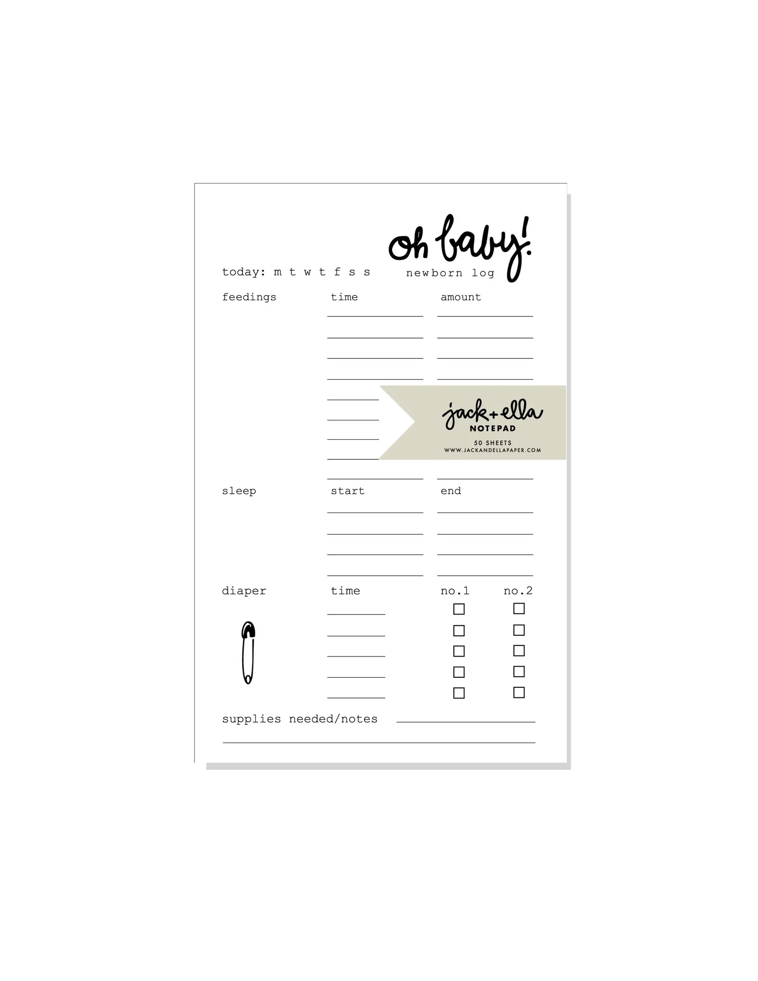 Notepad: Newborn Baby Log (feeding napping log) — jack ella paper