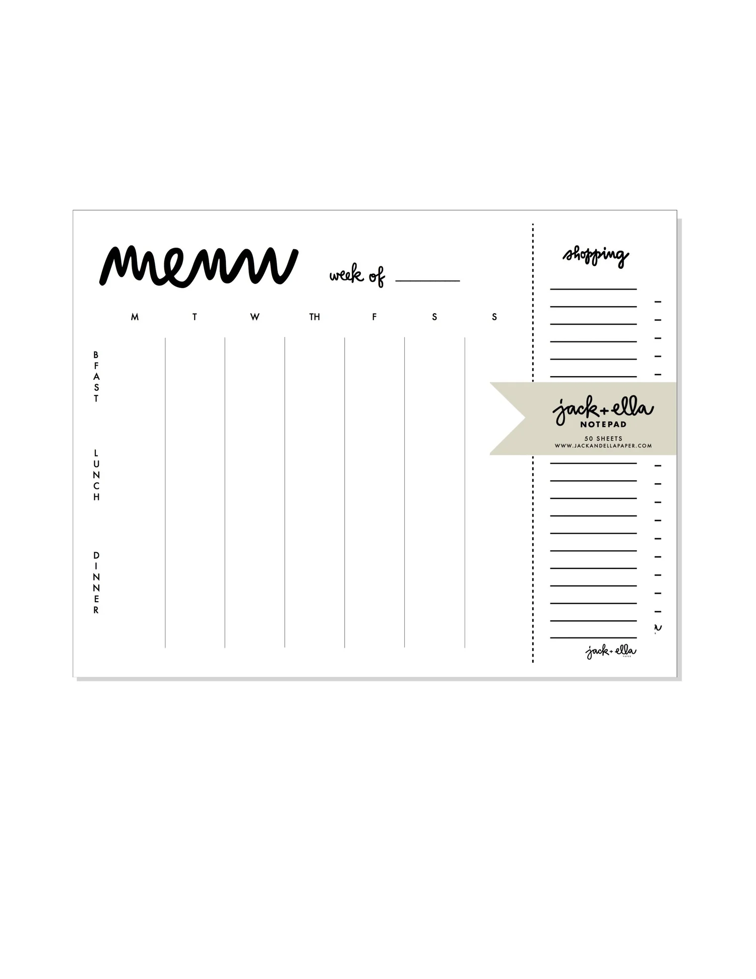 Immediate Download PDF: Menu Planner with Market List — jack + ella paper