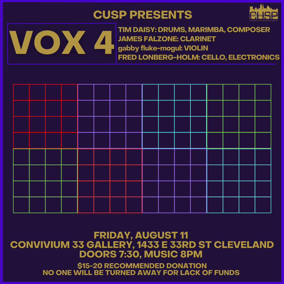 CUSP Presents: VOX 4 (Tim Daisy, James Falzone, gabby fluke-mogul, Fred Lonberg-Holm)