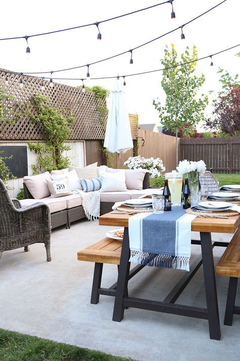 Small space patio that accommodates both a dining and lounging space! Dining table from World Market. 