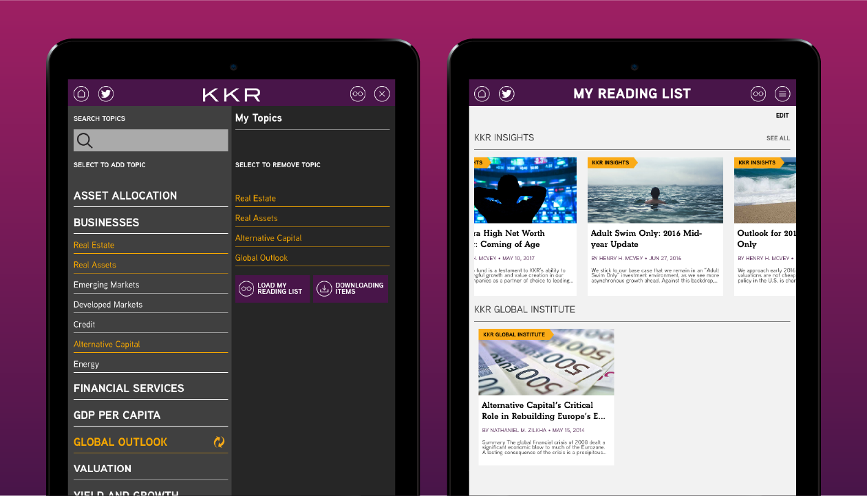 LEFT: Topic selections RIGHT: Reading list generated based on topic selections