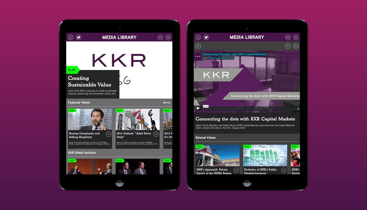 LEFT: Media Library home screen RIGHT: Video player