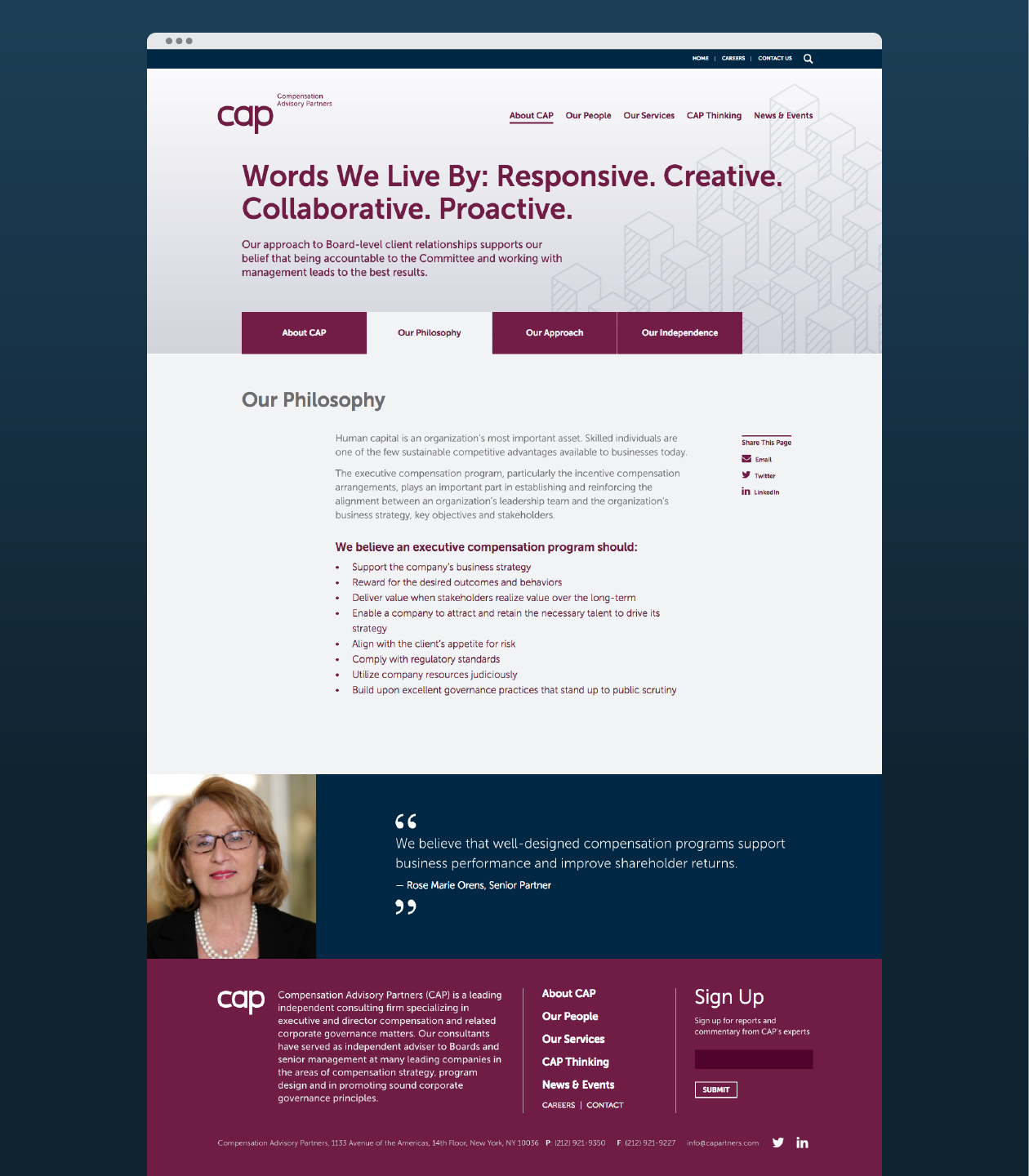 "Our Philosophy" full-page view