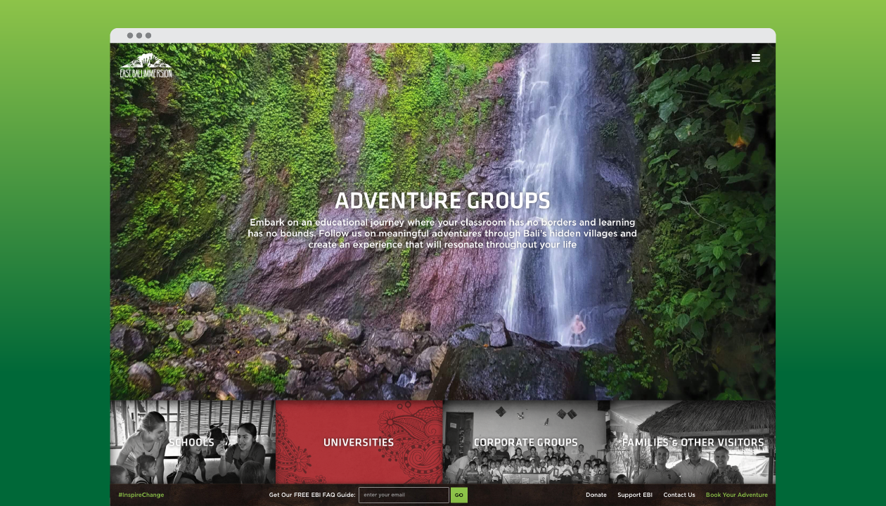 "Adventure Groups" landing page