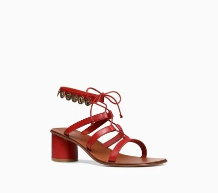 J’adore these beautiful Dior Sandal in red calfskin leather! This gorgeous pair features adorned with "Antique Gold" finish "J'Adior" medallion detail. 